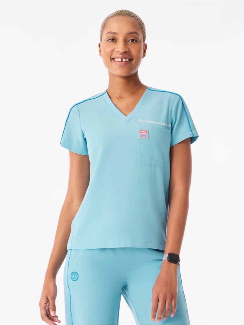 FIGS Spider-Man MARVEL Maricious Blue Catarina Scrub Top Women XS X-SMALL NEW